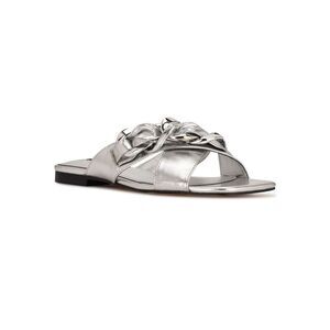 NINE WEST Womens Silver Crossover Chain Misty Slip On Slide Sandals Shoes 6 M